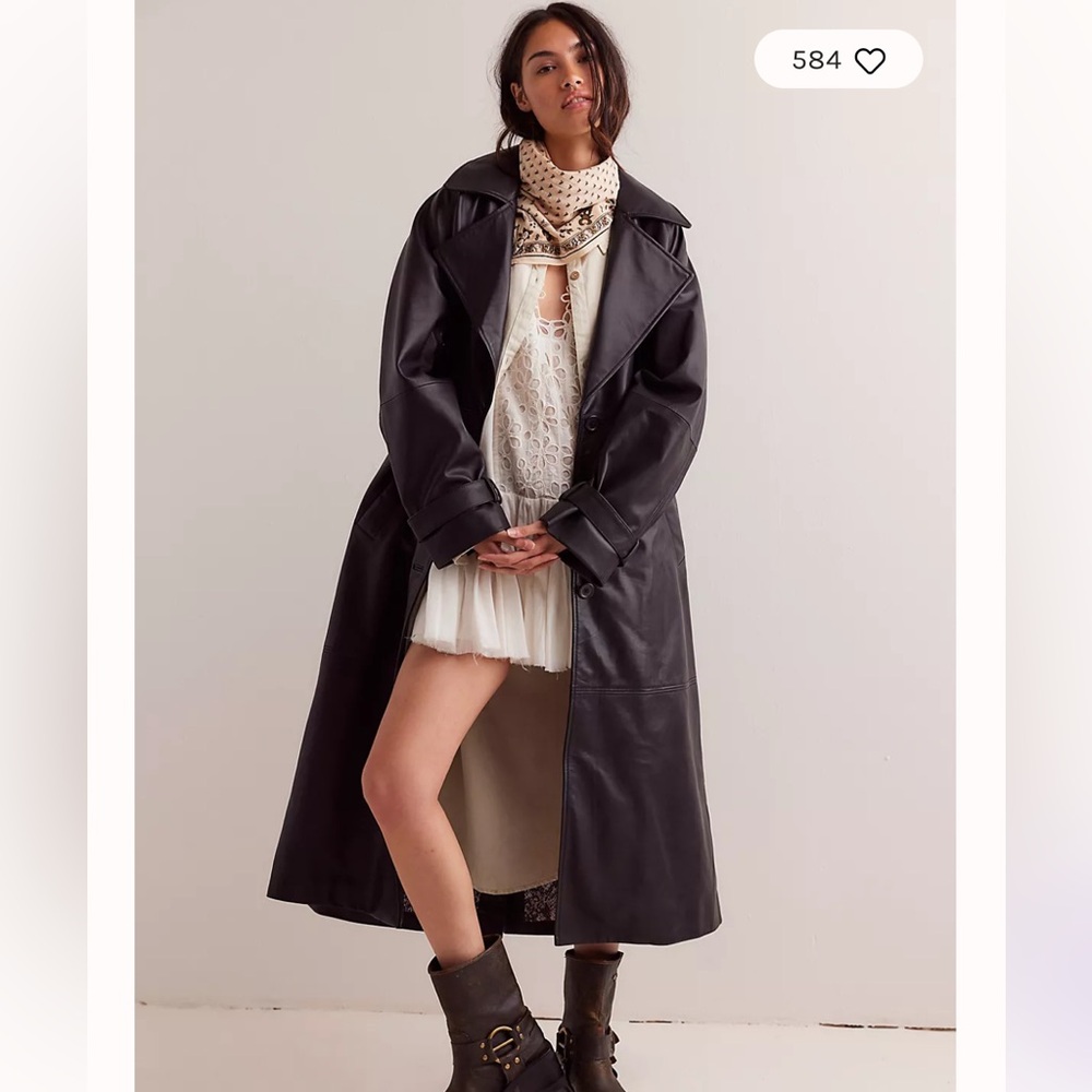 Free People We the Free Leather Trench Jacket